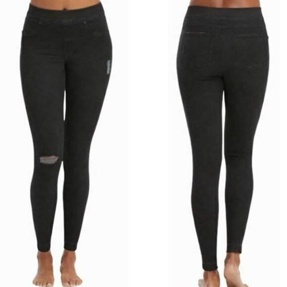 Spanx Women's Distressed Vintage Black Ripped Raw Hem Denim Jeans Jeggings Small - Picture 1 of 13